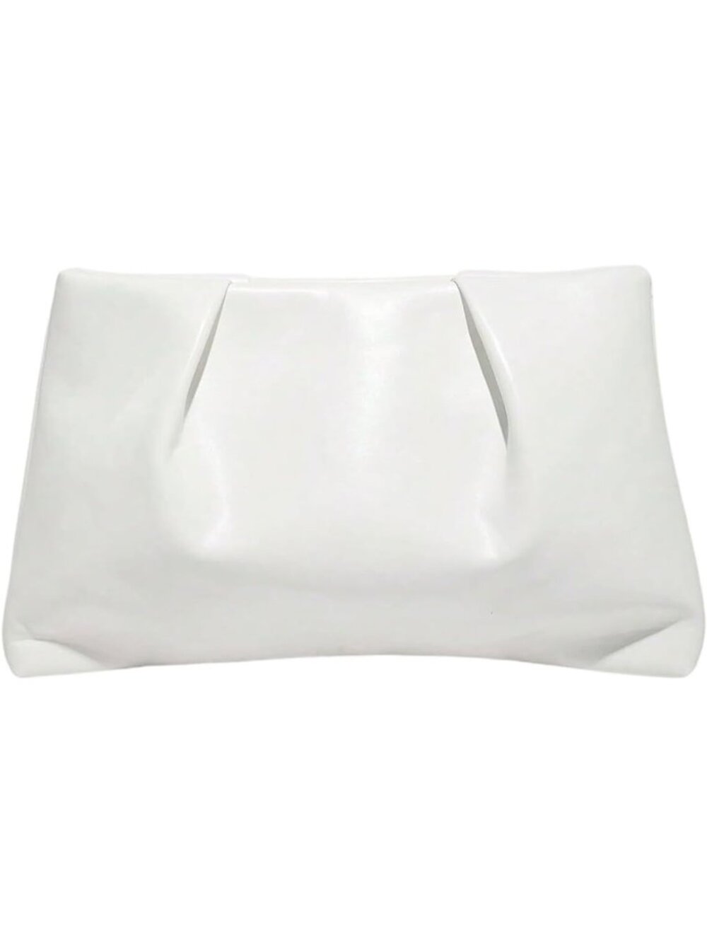 👜Women's White PU Leather Clutch Purses Small Zipper Elegant Ruched Handbag